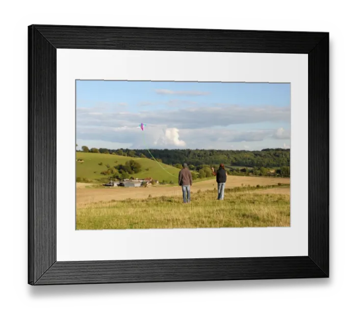 Framed Print : Couple flying kite, Pitstone Hill, Chiltern Hills, Hertfordshire, England, september Framed Print : Couple flying kite, Pitstone Hill, Chiltern Hills, Hertfordshire, England, september