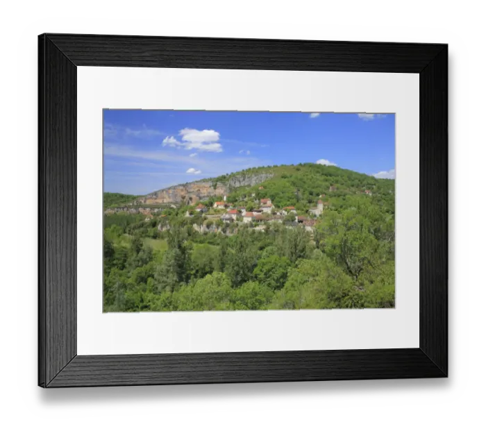 Framed Print : View of village on slope of limestone gorge, Sauliac sur Cele, Gorges du Cele, Lot, France, may Framed Print : View of village on slope of limestone gorge, Sauliac sur Cele, Gorges du Cele, Lot, France, may