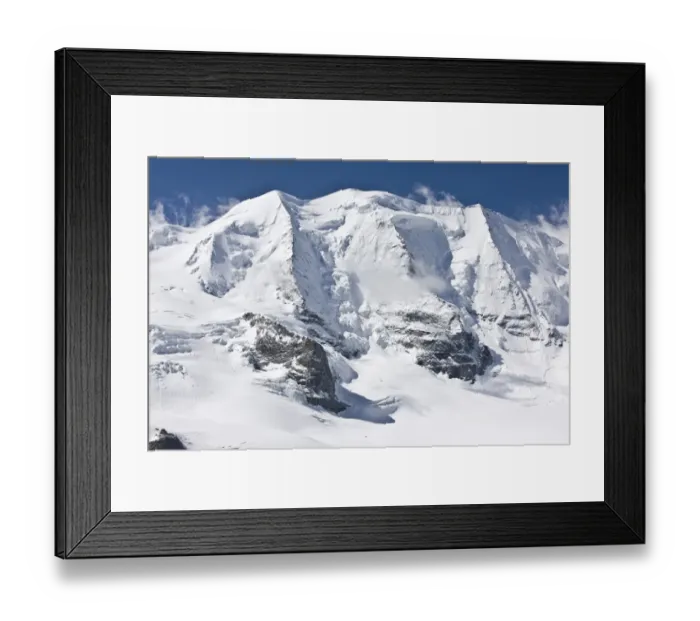 Framed Print : View of snow covered mountain peak at 3905m, Piz Palu, Bernina Group, Upper Engadin Valley, Swiss Alps, Switzerland