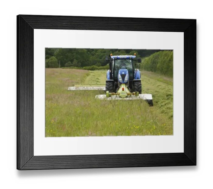 Framed Print : Contractor with New Holland T6080 tractor with front and rear mounted Cls mowers Framed Print : Contractor with New Holland T6080 tractor with front and rear mounted Cls mowers