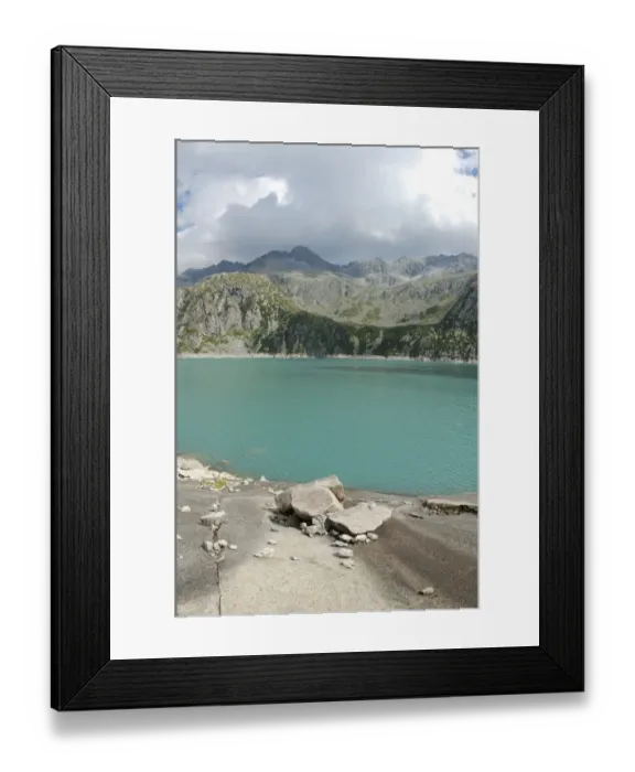 Framed Print : View of alpine glacial lake habitat, Italian Alps, Italy, july Framed Print : View of alpine glacial lake habitat, Italian Alps, Italy, july