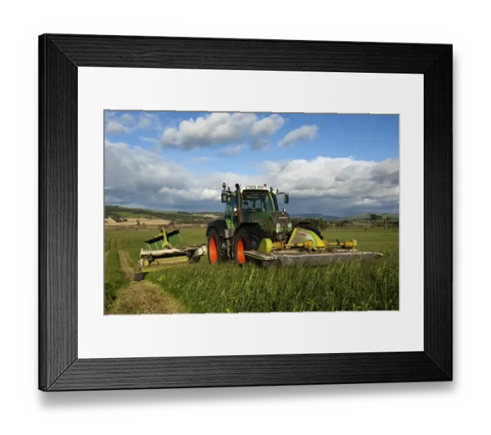 Framed Print : Mowing second cut grass with front and rear mounted mower conditioners on Fendt tractor, Cumbria, England, september Framed Print : Mowing second cut grass with front and rear mounted mower conditioners on Fendt tractor, Cumbria, England, september