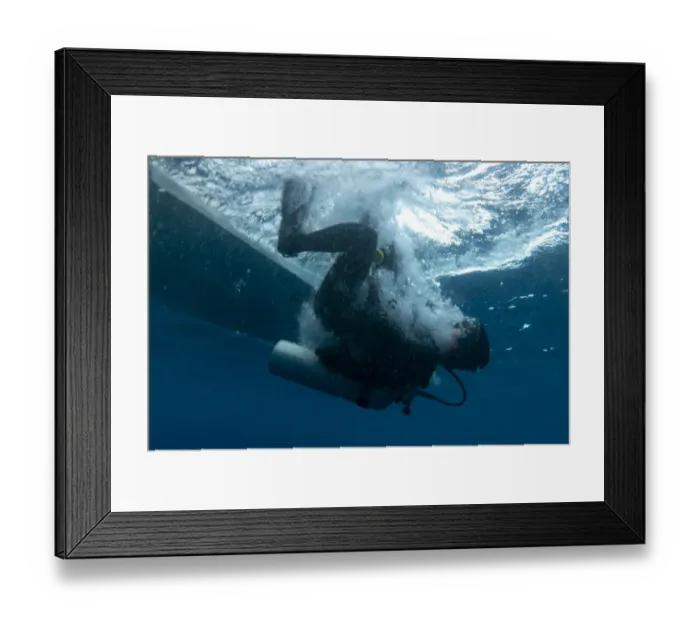 Framed Print : Diver entering water from boat, Tanjung Nore, Rhun Island, Banda, near Ambon Island, Maluku Islands, Banda Sea Framed Print : Diver entering water from boat, Tanjung Nore, Rhun Island, Banda, near Ambon Island, Maluku Islands, Banda Sea