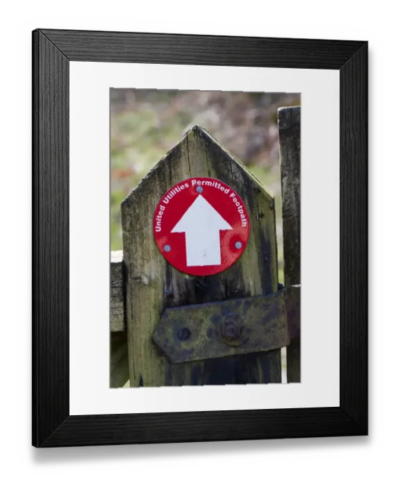 Framed Print : United Utilities Permitted Footpath direction sign on footpath gate, England, april Framed Print : United Utilities Permitted Footpath direction sign on footpath gate, England, april