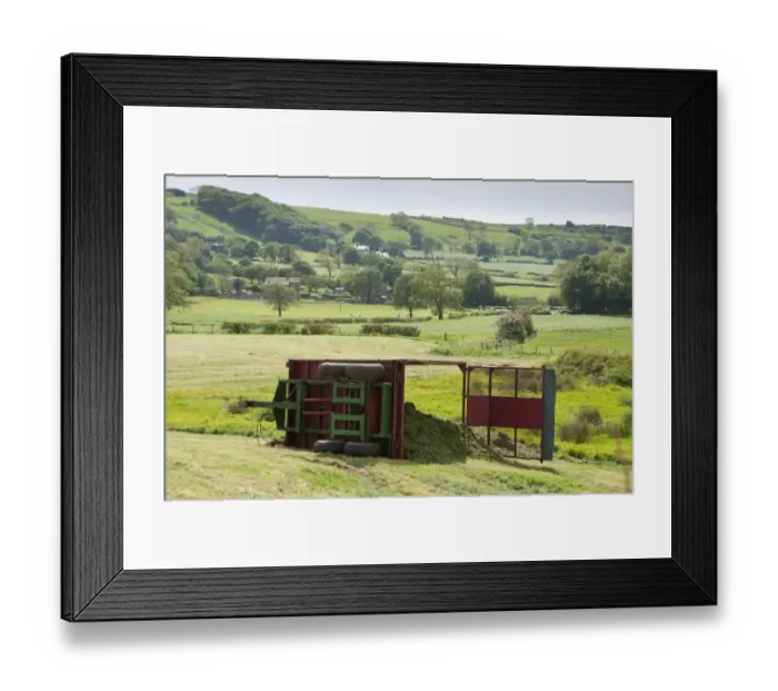 Framed Print : Silage trailer overturned in field, near Longridge, Lancashire, England, may Framed Print : Silage trailer overturned in field, near Longridge, Lancashire, England, may