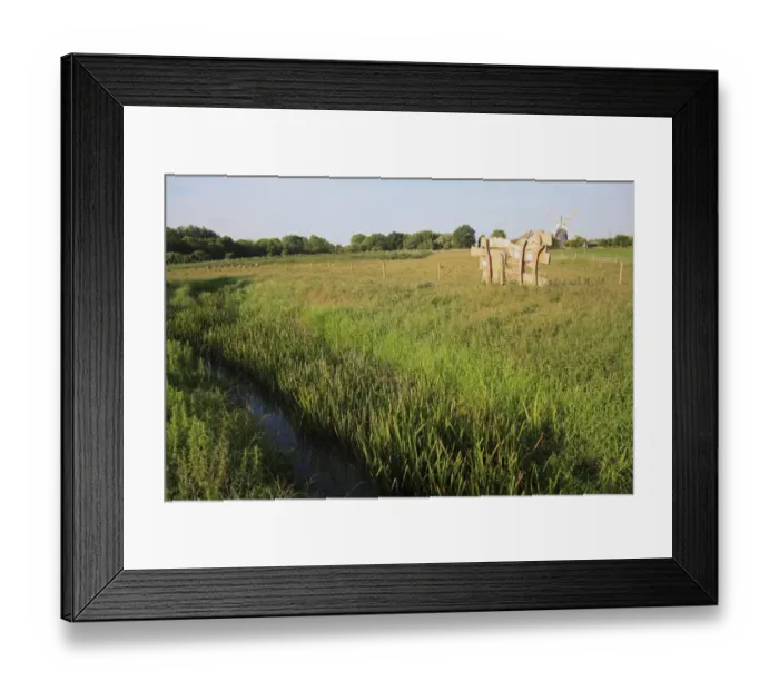 Framed Print : View of river, wooden information sign, fen meadow and windmill in distance, Little Ouse Headwaters Project Framed Print : View of river, wooden information sign, fen meadow and windmill in distance, Little Ouse Headwaters Project