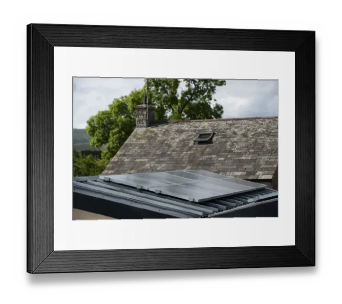 Framed Print : Solar energy panels, fixed on garage to provide electricity for house in rural location, England, july Framed Print : Solar energy panels, fixed on garage to provide electricity for house in rural location, England, july
