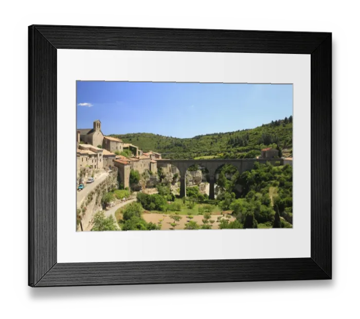 Framed Print : View of historic town with bridge over river valley, Minerve, River Cesse, Herault, Languedoc-Roussillon, France, may Framed Print : View of historic town with bridge over river valley, Minerve, River Cesse, Herault, Languedoc-Roussillon, France, may