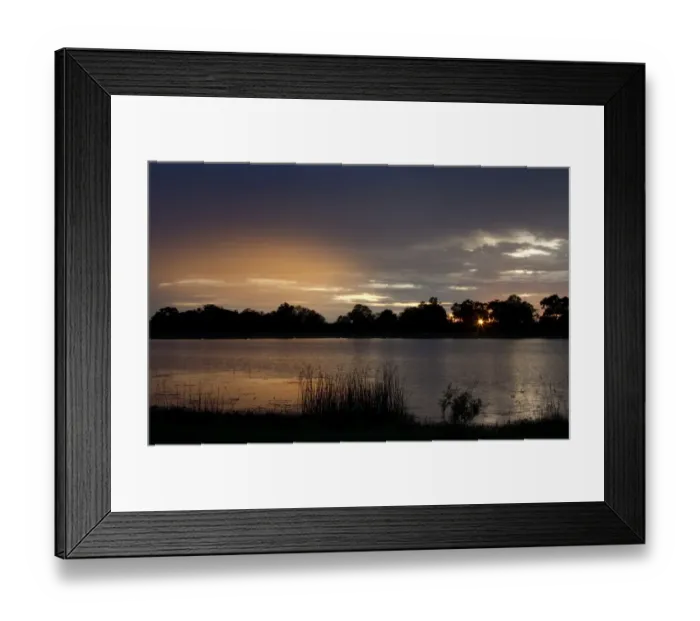 Framed Print : Setting sun over water near Lebala, Okavango Delta, Botswana Framed Print : Setting sun over water near Lebala, Okavango Delta, Botswana