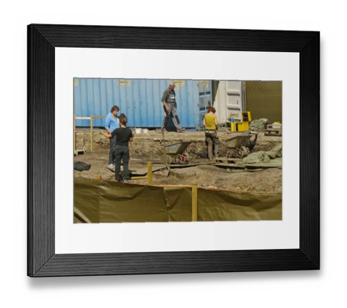 Framed Print : Archaeological dig site in historic town, Ribe, Jutland, Denmark, may Framed Print : Archaeological dig site in historic town, Ribe, Jutland, Denmark, may