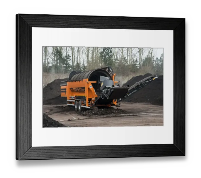 Framed Print : Doppstadt portable trommel screen, used to filter rubbish from green compost at municipal waste site, near Chester Framed Print : Doppstadt portable trommel screen, used to filter rubbish from green compost at municipal waste site, near Chester