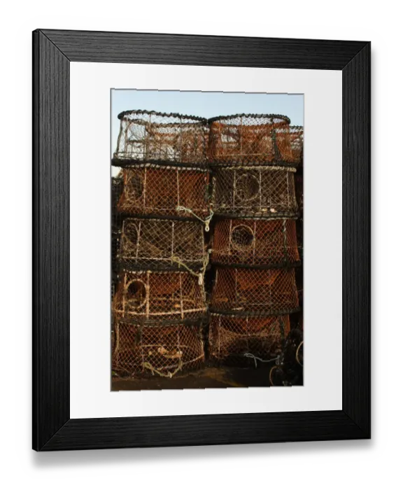 Framed Print : Cuttlefish pots on quayside, West Bay, Dorset, England, january Framed Print : Cuttlefish pots on quayside, West Bay, Dorset, England, january