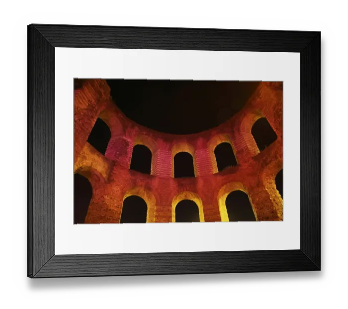 Framed Print : Ruins of Roman baths illuminated at night, Kaiserthermen (Imperial Baths), Trier, Rhineland-Palatinate, Germany, august