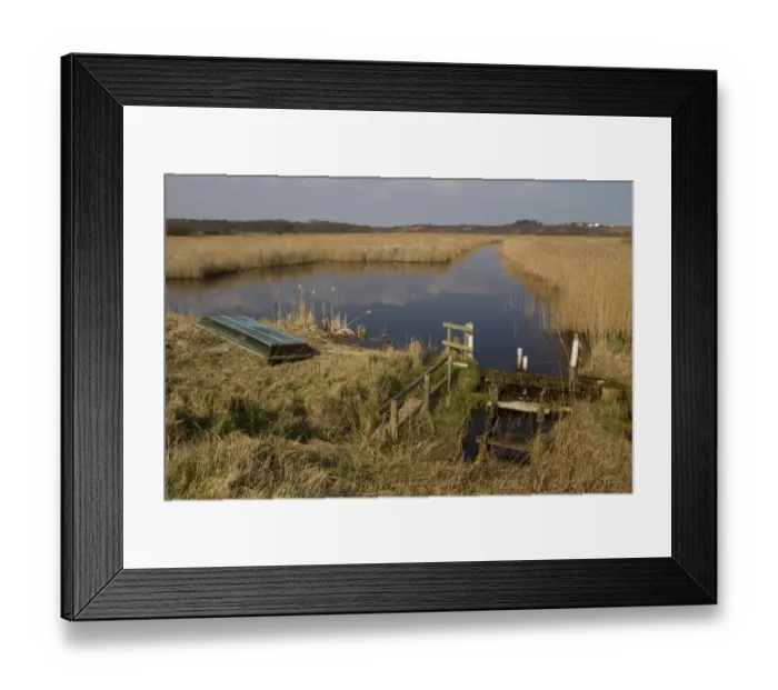 Framed Print : Looking north to Dunwich over reed bed and dyke at RSPB Minsmere Framed Print : Looking north to Dunwich over reed bed and dyke at RSPB Minsmere