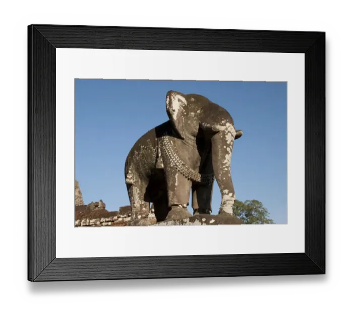 Framed Print : Elephant sculpture at corner of Khmer temple, Mebon Oriental, Angkor, Siem Riep, Cambodia
