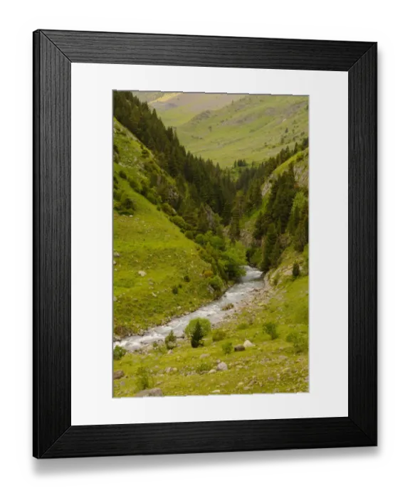 Framed Print : View of mountain valley stream habitat, Ordesa y Monte Perdido N. P. Pyrenees, Aragon, Spain, june