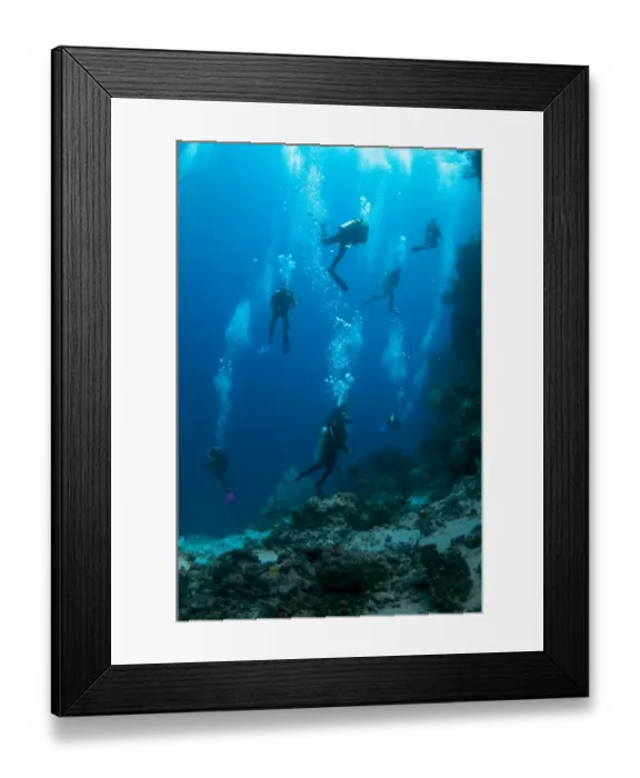 Framed Print : Divers swimming over reef, Hatta Arch, Hatta, near Bandaneira, near Ambon Island, Maluku Islands, Banda Sea, Indonesia Framed Print : Divers swimming over reef, Hatta Arch, Hatta, near Bandaneira, near Ambon Island, Maluku Islands, Banda Sea, Indonesia