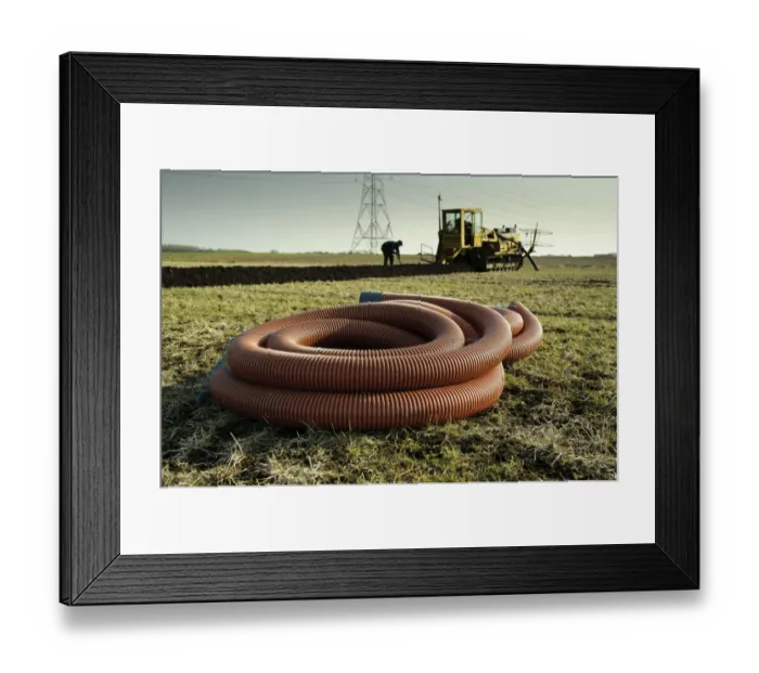 Framed Print : Field drainage, pipe and continuous pipe laying machine working in arable field, Pilling, Lancashire, England, march