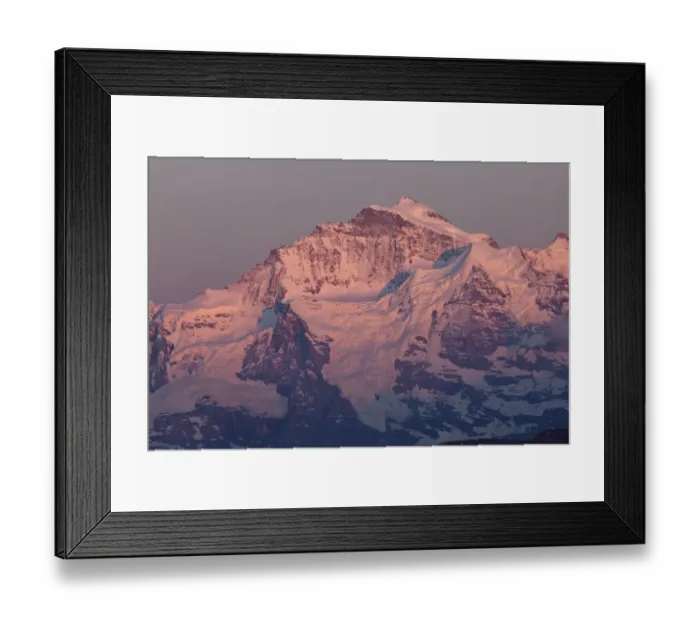 Framed Print : View of snow covered mountain summit at sunset, Jungfrau, Swiss Alps, Bernese Oberland, Switzerland, may Framed Print : View of snow covered mountain summit at sunset, Jungfrau, Swiss Alps, Bernese Oberland, Switzerland, may