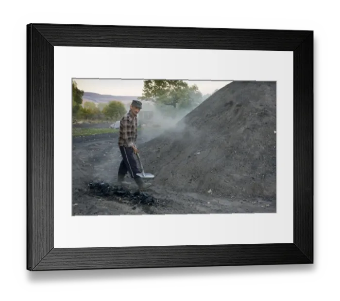 Framed Print : Charcoal burning, charcoal burner working in traditional yard, Viscri Saxon village, Transylvania, Romania, october Framed Print : Charcoal burning, charcoal burner working in traditional yard, Viscri Saxon village, Transylvania, Romania, october