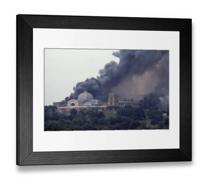 Framed Print : Fire at Alexandra Palace North London 11th July 1980. Home of television Framed Print : Fire at Alexandra Palace North London 11th July 1980. Home of television