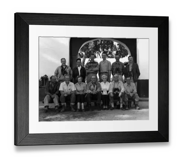 Framed Print : Group at Palacio in the Coto Donana 1957. Left to Right sitting, Max Nicholson, Guy Mountfort, Lady Huxley Framed Print : Group at Palacio in the Coto Donana 1957. Left to Right sitting, Max Nicholson, Guy Mountfort, Lady Huxley