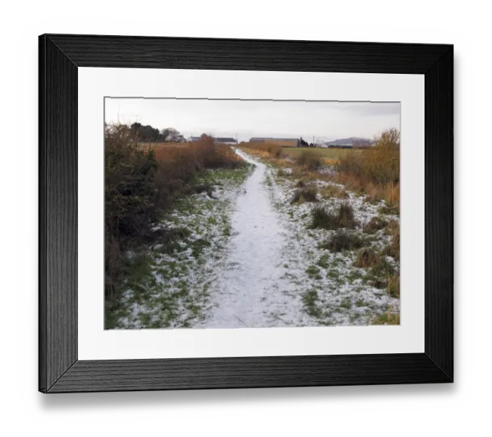 Framed Print : Snow covered path on reserve, Mersehead RSPB Reserve, Dumfries and Galloway, Scotland, december Framed Print : Snow covered path on reserve, Mersehead RSPB Reserve, Dumfries and Galloway, Scotland, december