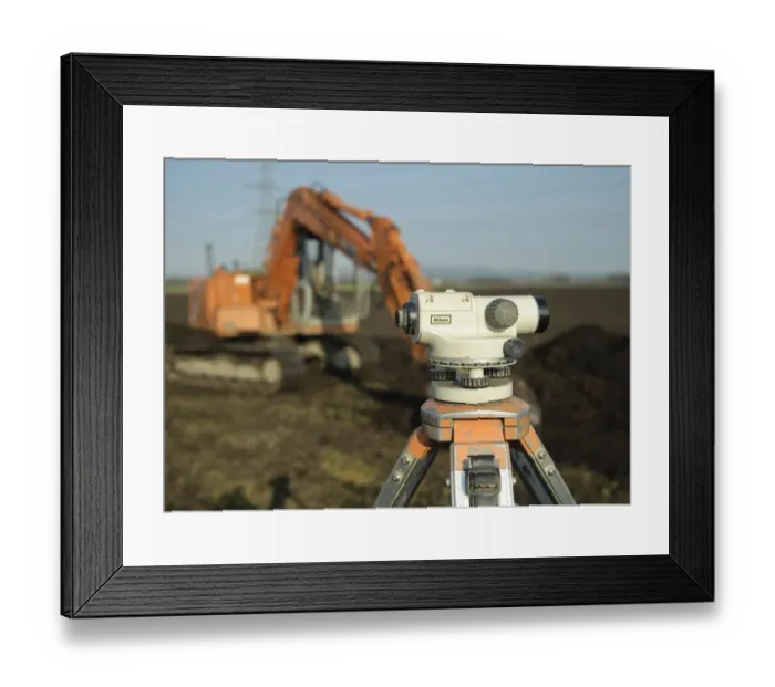 Framed Print : Field drainage, automatic level and excavator in arable field, Pilling, Lancashire, England, march Framed Print : Field drainage, automatic level and excavator in arable field, Pilling, Lancashire, England, march