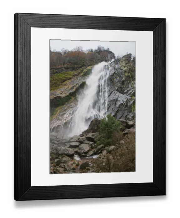 Framed Print : View of horsetail waterfall flowing over rocks, highest waterfall in Ireland, Powerscourt Waterfall, River Dargle