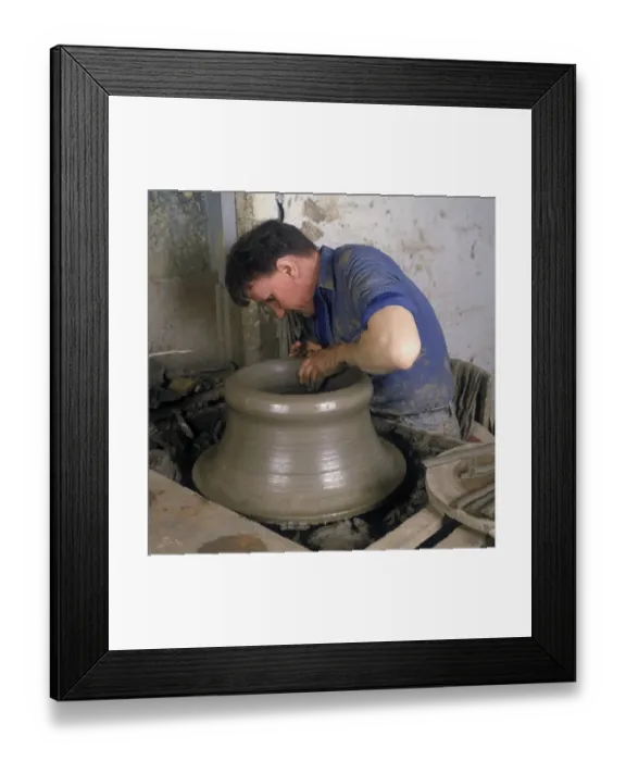Framed Print : Potter making large garden pots, England Framed Print : Potter making large garden pots, England