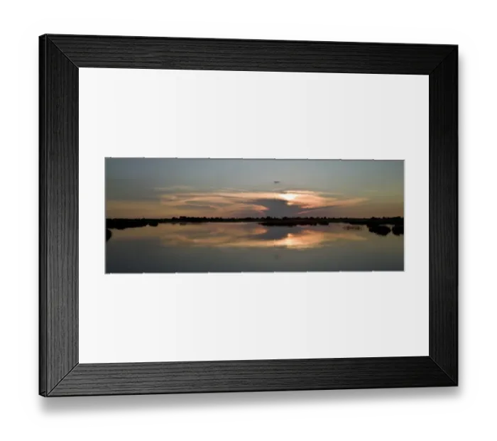 Framed Print : Setting sun over Monachena River near Kwara, Okavango Delta, Botswana Framed Print : Setting sun over Monachena River near Kwara, Okavango Delta, Botswana