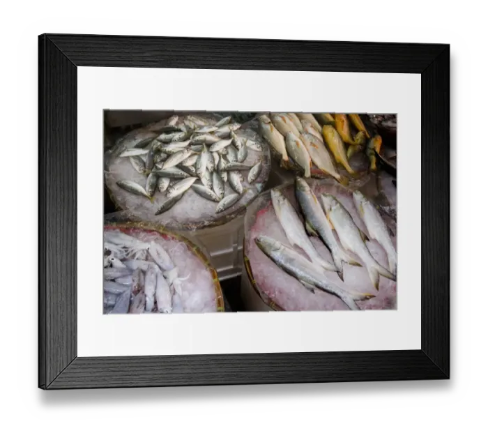 Framed Print : Fish and squid for sale on market stall, New Territories, Hong Kong, China