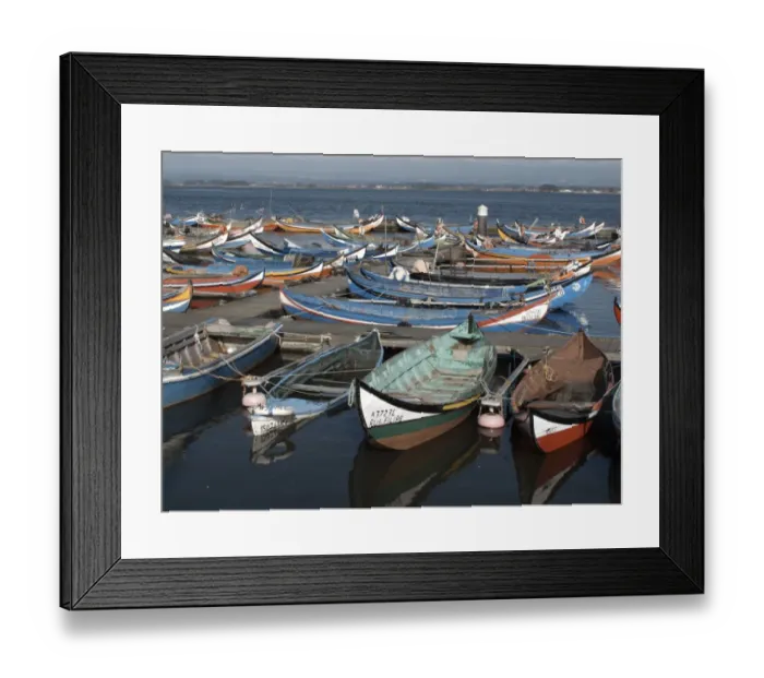 Framed Print : Fishing boats moored at harbour, near Muranzel, Aveiro, Portugal, march Framed Print : Fishing boats moored at harbour, near Muranzel, Aveiro, Portugal, march