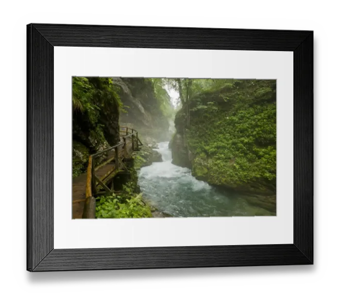 Framed Print : Boardwalk in mountain river gorge, Radovna River, Vintgar Gorge, Triglav N. P. Julia Alps, Slovenia, june Framed Print : Boardwalk in mountain river gorge, Radovna River, Vintgar Gorge, Triglav N. P. Julia Alps, Slovenia, june