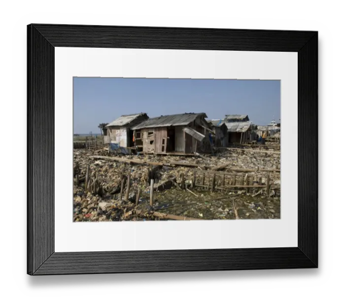 Framed Print : Shacks surrounded by rubbish in slum, Muara Karang, Jakarta, Java, Indonesia Framed Print : Shacks surrounded by rubbish in slum, Muara Karang, Jakarta, Java, Indonesia