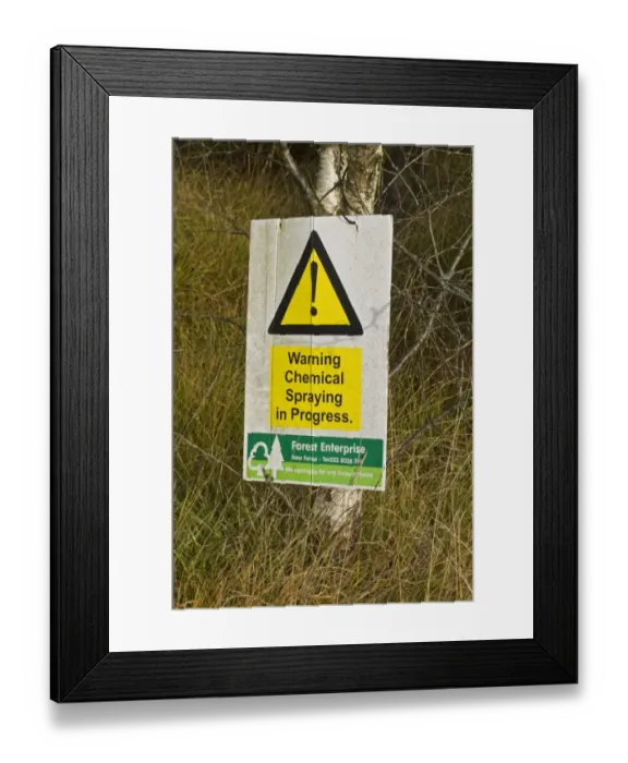 Framed Print : Warning, Chemical Spraying in Progress Forest Enterprise sign on heathland, Dorset, England, october Framed Print : Warning, Chemical Spraying in Progress Forest Enterprise sign on heathland, Dorset, England, october