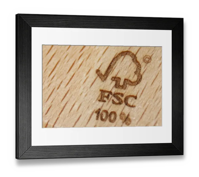 Framed Print : Forest Stewardship Council (FSC) label on wooden product Framed Print : Forest Stewardship Council (FSC) label on wooden product