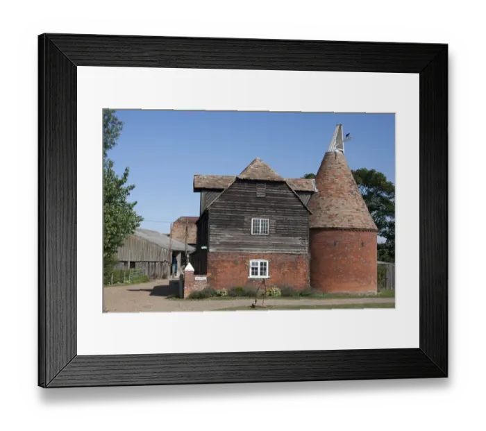 Framed Print : Oast house and farmyard, Buckwell Oast near Sturry, Kent, England, july Framed Print : Oast house and farmyard, Buckwell Oast near Sturry, Kent, England, july
