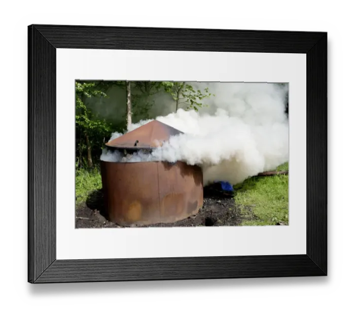 Framed Print : Charcoal burning, burning logs to produce charcoal by local wildlife group in privately owned woodland, West Yorkshire Framed Print : Charcoal burning, burning logs to produce charcoal by local wildlife group in privately owned woodland, West Yorkshire