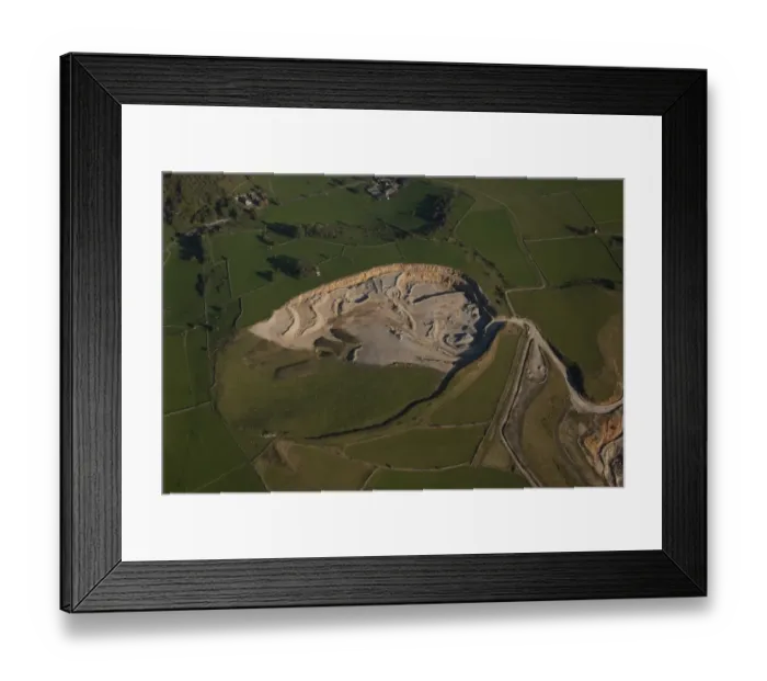 Framed Print : Aerial view of active limestone quarry, White Peak, Peak District, Derbyshire, England, september Framed Print : Aerial view of active limestone quarry, White Peak, Peak District, Derbyshire, England, september