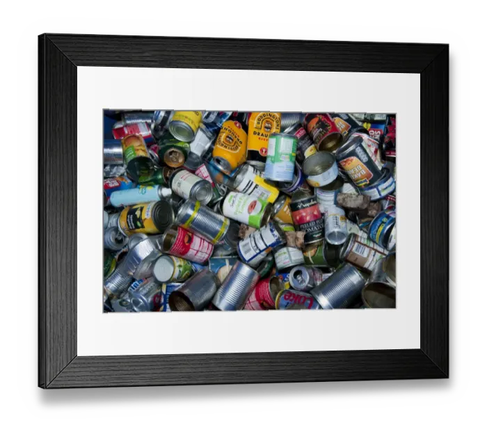 Framed Print : Aluminum cans in recycling bin, England, april Framed Print : Aluminum cans in recycling bin, England, april