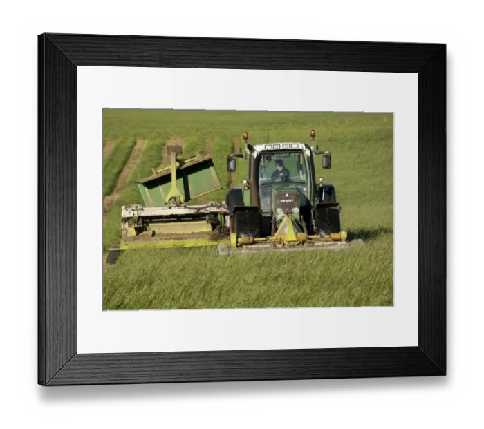 Framed Print : Mowing second cut grass with front and rear mounted mower conditioners on Fendt tractor, Cumbria, England, september Framed Print : Mowing second cut grass with front and rear mounted mower conditioners on Fendt tractor, Cumbria, England, september