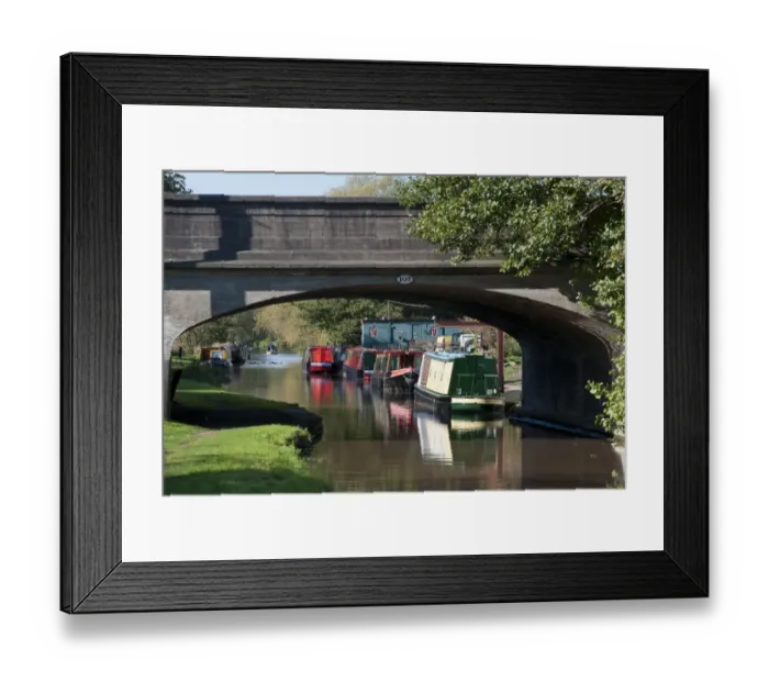 Framed Print : Narrowboats on moored on canal bank, Canal Bridge 107, Shropshire Union Canal, Beeston, Tarporley, Cheshire, England Framed Print : Narrowboats on moored on canal bank, Canal Bridge 107, Shropshire Union Canal, Beeston, Tarporley, Cheshire, England