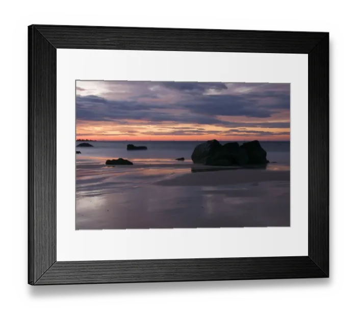 Framed Print : Rocks on beach at sunset, Durness Beach, Durness, Sutherland, Highlands, Scotland, july