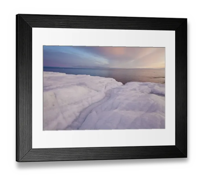 Framed Print : Coastal glacier terminus with melting ice at sunset, Brasvellbreen Glacier, Nordaustlandet, Svalbard, august