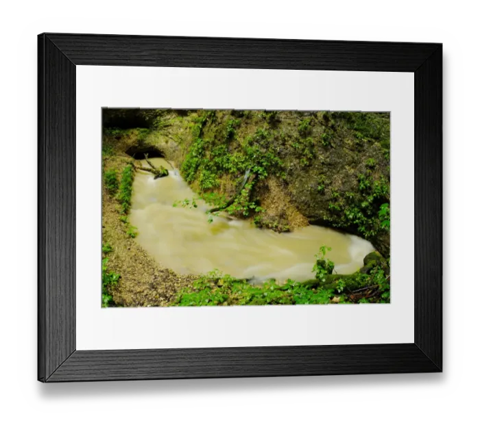 Framed Print : Carsic river emerging overground from cave in woodland, Italy, june Framed Print : Carsic river emerging overground from cave in woodland, Italy, june