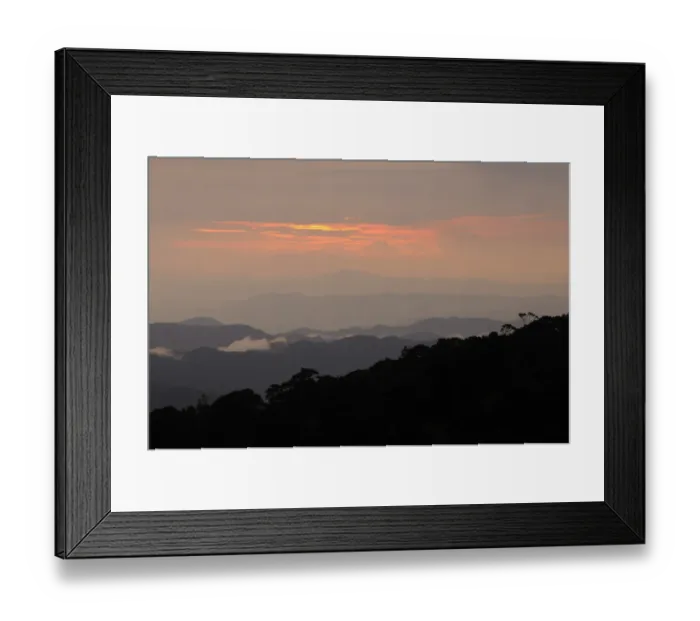 Framed Print : View of mountain range silhouetted at sunset, looking from Bigugu Peak, Nyungwe Forest N. P. Rwanda, december Framed Print : View of mountain range silhouetted at sunset, looking from Bigugu Peak, Nyungwe Forest N. P. Rwanda, december