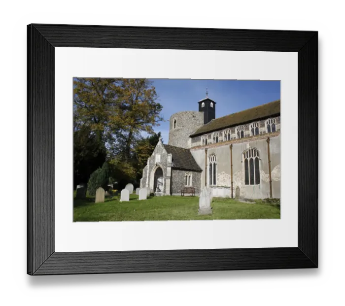 Framed Print : View of graveyard and church with Norman round-tower, largest Norman round-tower in country, St Framed Print : View of graveyard and church with Norman round-tower, largest Norman round-tower in country, St
