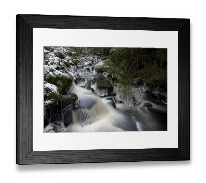 Framed Print : Ice formations and cascades in woodland stream, Wyming Brook, Sheffield, South Yorkshire, England, december Framed Print : Ice formations and cascades in woodland stream, Wyming Brook, Sheffield, South Yorkshire, England, december