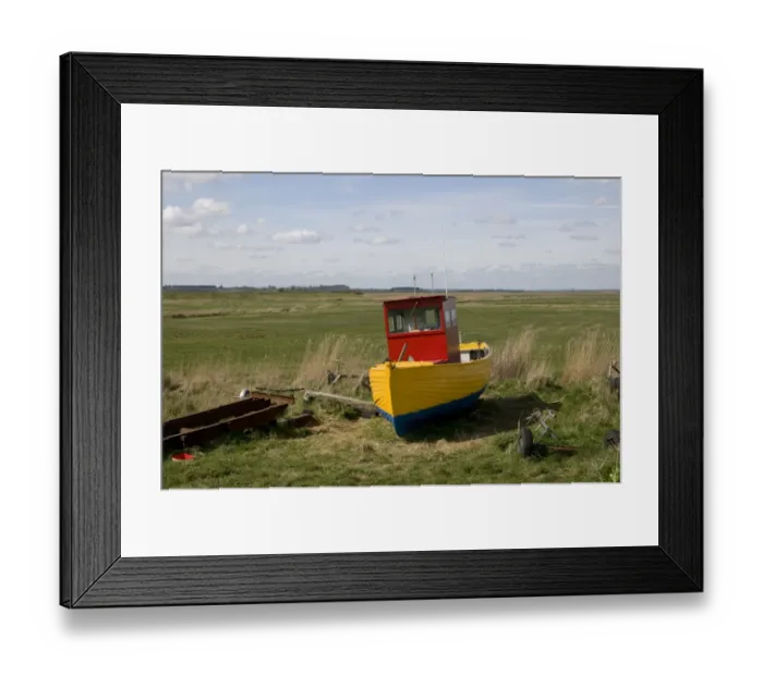 Framed Print : Freshly painted fishing boat on shore, Aldeburgh, Suffolk, England, april Framed Print : Freshly painted fishing boat on shore, Aldeburgh, Suffolk, England, april